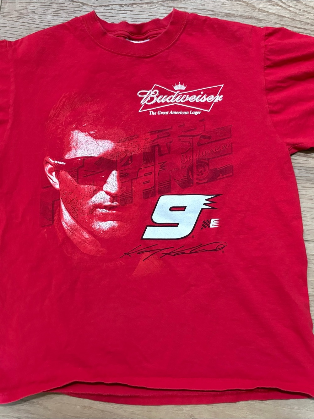 Chase Authentics Nascar Men's T Shirt Red M Cotton Kasey Kahne No. 9 Budweiser
